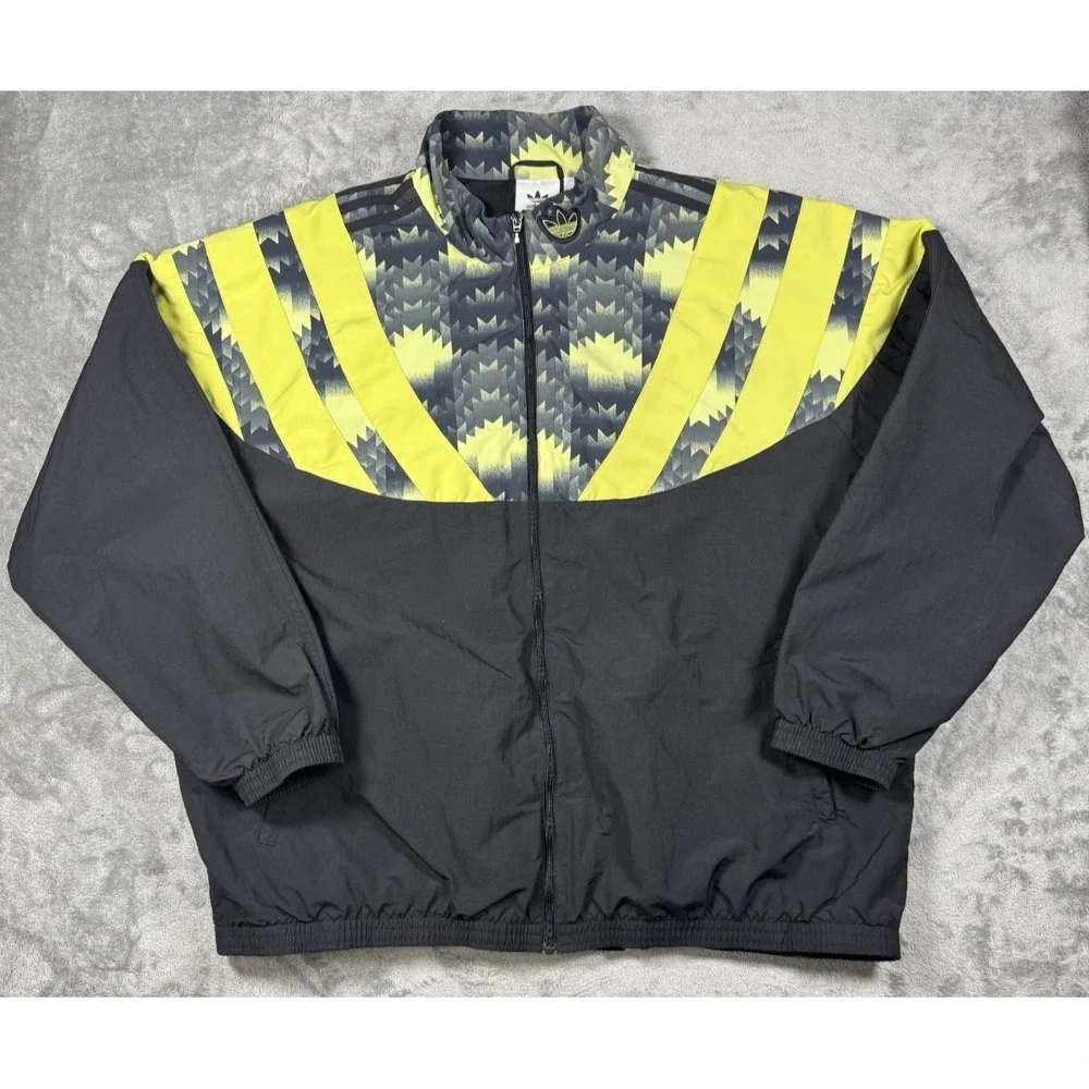 Adidas Football Track Jacket Mens 2XL Retro Soccer Windbreaker Aztec Neon FM3417